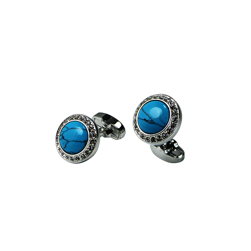 Turquoise &Crystal Domed Classic Suit Cuff Links