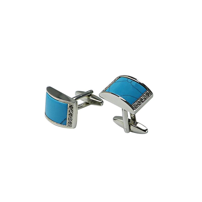 Turquoise &Crystal Domed Rectangle Cuff Links