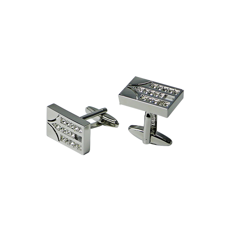 Mens Silvertone téglalap Crystal Rhinestone Cuff Links- szel