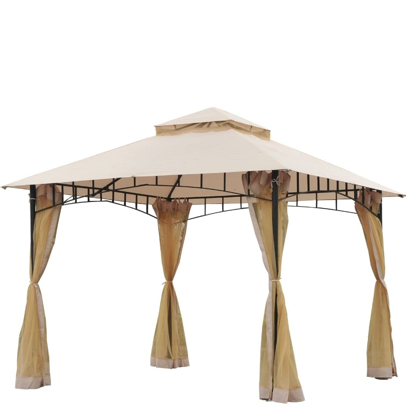 10′x10 ”-es acél kültéri pavilon előtetõ háló védőhálóval, intelligens kétszintes tetőszerkezet, modern stílus