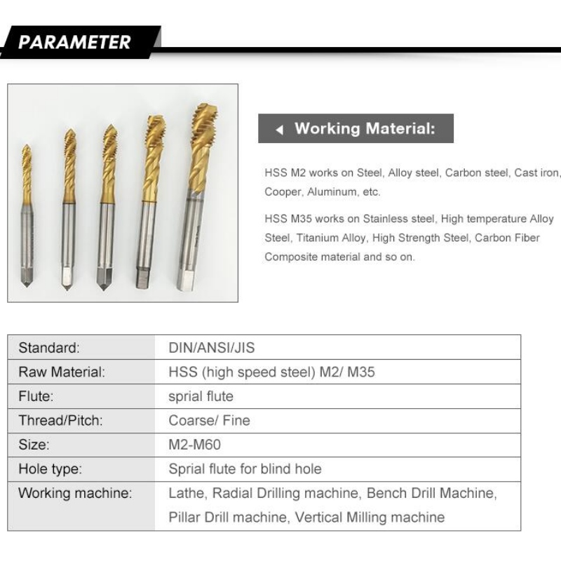 Csapok rozsdamentes acélhoz: M8 HSS COBALT hss spirális furatcsap rozsdamentes acélhoz
