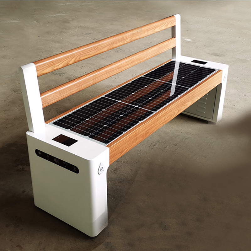 Nagy formátumú WPC Wood Galvanizált Steel Smart Voice Solar Bench