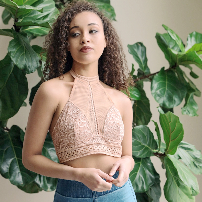 GA-5502 High Neck Bralette Mesh Choker Bra Divat Csipke Camisole Top