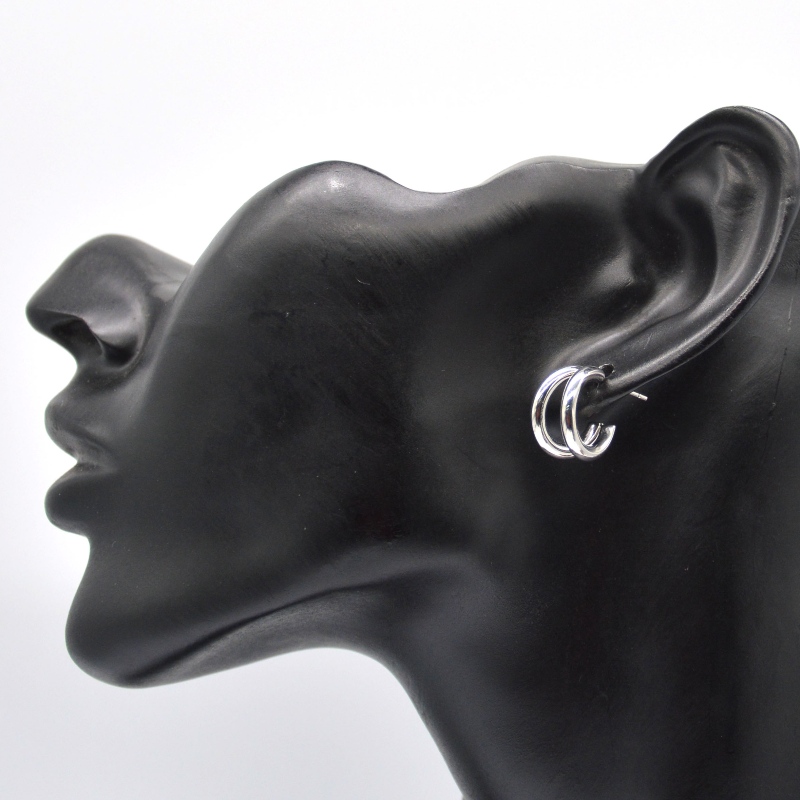 Vastag ezüst karika fülbevalók kettős C-gyűrű retro geometriai metal rock punk kerek kör lógó fülbevalók női lányok fülbevalók ékszerek Kína Ruifanbao ékszerfeldolgozó gyár