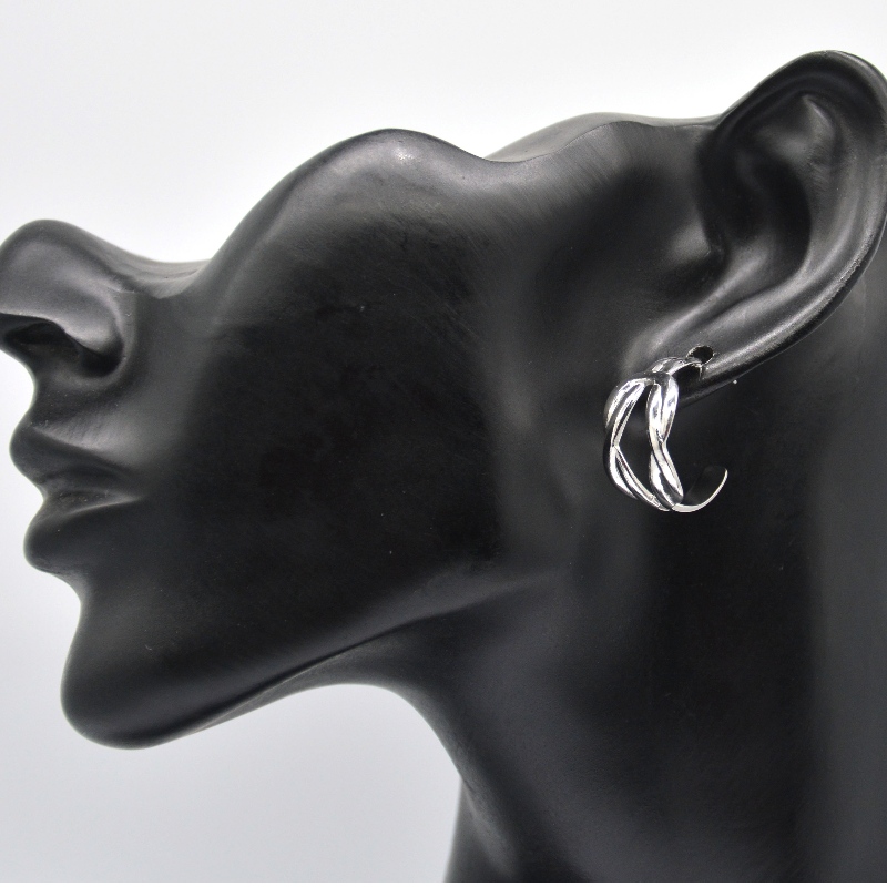 Ezüst fülbevalók dupla C alakú kerek kör fülbevalók nyilatkozat női lányoknak elegáns fülbevalók ékszerek Kína Ruifanbao ékszergyár