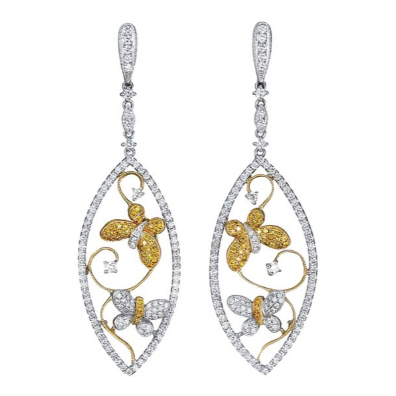 Womens levélkeret egyedi pillangó medálos fülbevalók pillangó szárnyak gyémánt tollas divatrovar medálos fülbevalók nyári születésnapi ajándék Kína Ruifanbao ékszerfeldolgozó gyár