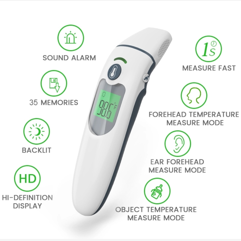 Gyógyászati ​​otthoni nagy pontosságú digitális homlok- és fül-infravörös gyorsan leolvasható hőmérő csecsemő és felnőtt számára