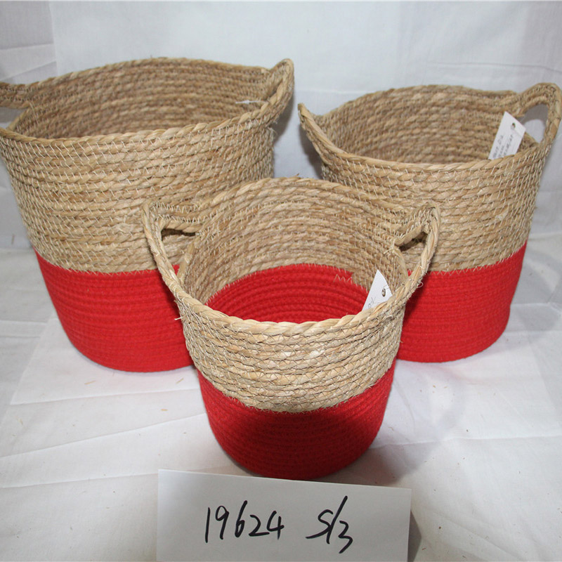 Kézzel készített szalma tároló doboz tengeri fű kosár rattan gyümölcs tartály smink szervező szőtt tároló kosarak