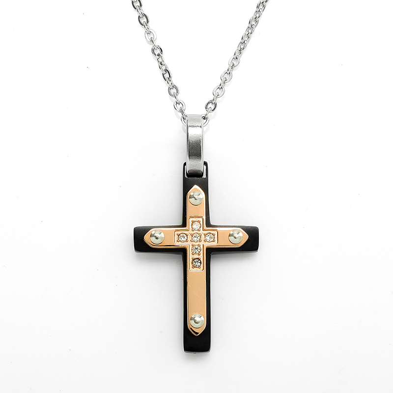 Stainless Steel Two-Tone Cross Pendant Olaszország nyaklánca