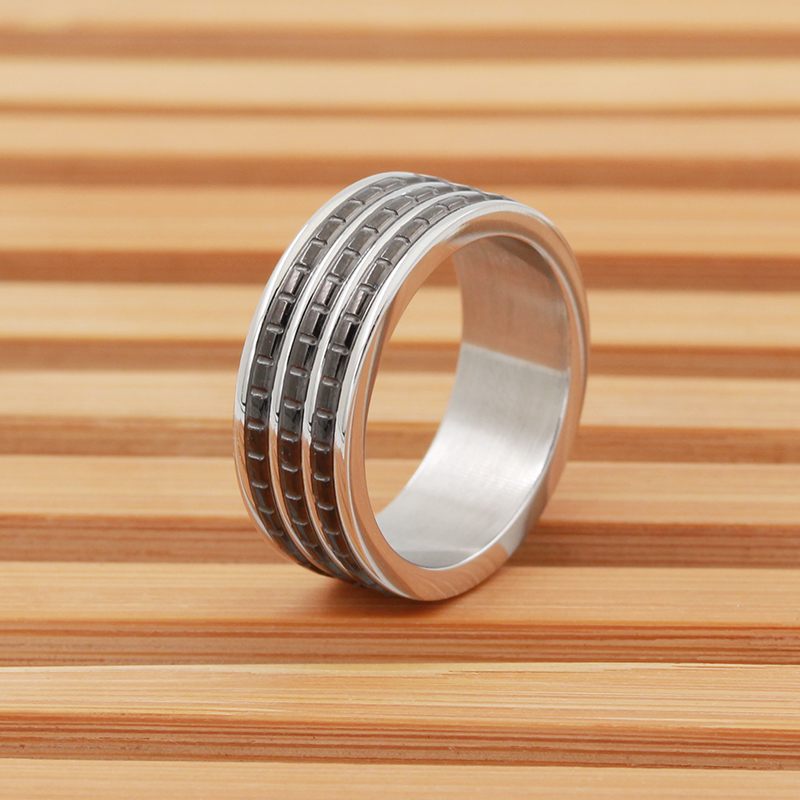 Férfi rozsdamentes acél kéttónusú fekete bevonatú gyűrű