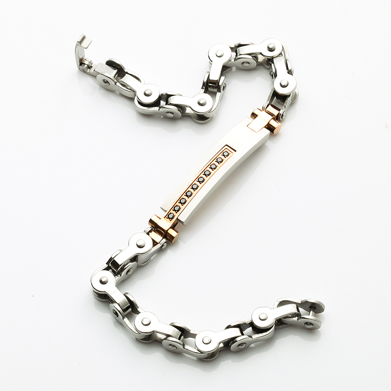 Kéttónusú 18 K-os rozsdamentes acél karkötő rozsdamentes acél karkötő CNC CZ kő divat karkötő