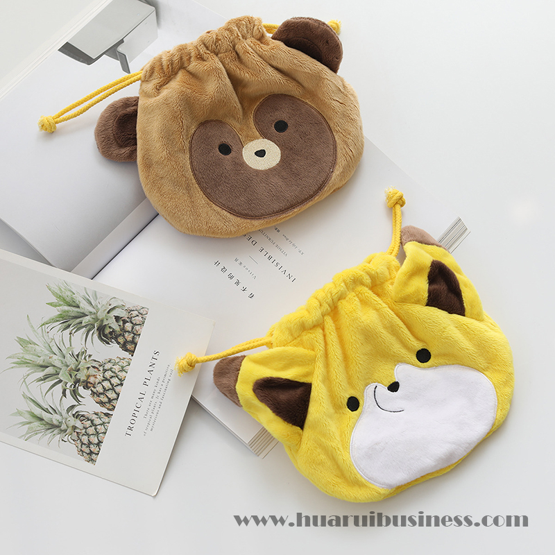 rövid gyapjúmedve és róka vonósávos plüsszsák,vonózsinór tároló zsák,kozmetikai zsák,