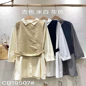 Laza elrendezés Minimalista stílusos, sima, sima, sima, sima színű, ellenőrzött, túlméretezett 19507, hosszú, laza ing + bőrkabát