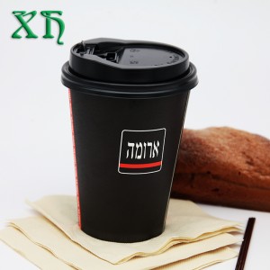 12oz egyfalú fekete színű tea árú papírpohár fedéllel