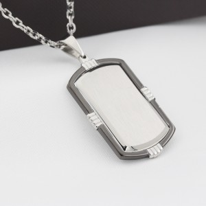 Stainless Steel Two-Tone Black Plated Dog Tag Pendant Men