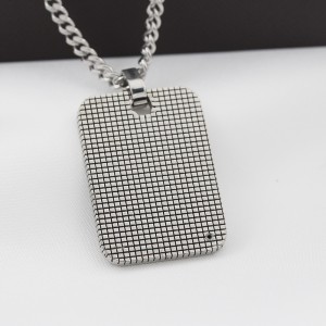 Stainless Steel Men\\ s Engravable Dog Tag Pendant a Cubic Zirconia Stone Fence Minta nyaklánccal