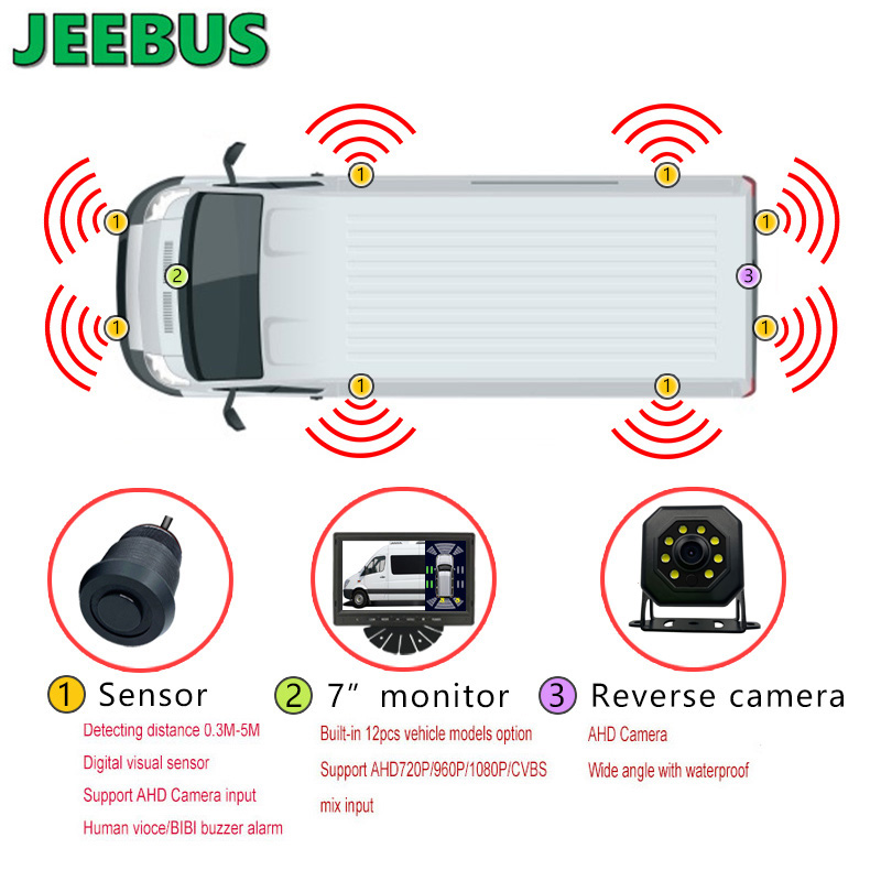 Nagykereskedelmi ultrahangos vizuális parkolásérzékelő monitor-rendszer tolatókamerás autóautó-táborozóval 8Sensors Radar Detect Digital Display