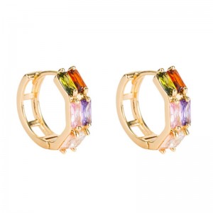 A határokon átnyúló forrás külkereskedelmi geometriai kétsoros cirkónia kővelnői réz mikro-berakásos színű cirkónium hip hop fülbevaló fülbevalónagykereskedelmi