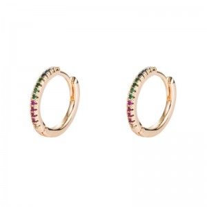 Európai és amerikai személyiség divat hideg szél kissé beágyazott színes Zircon sárgaréz aranyozott fülcsat kör fülbevaló hip hop fülbevaló