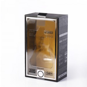 Nyomtatási állat ablak Autó töltő USB kábel doboz Luxus fekete USB csomagoló dobozok