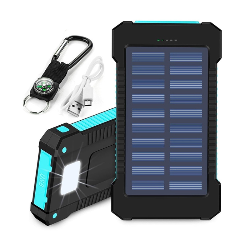Solar Power Bank Dual USB Power Bank 20000MAH Vízálló akkumulátortöltő Külső hordozhatónapelem LED fény