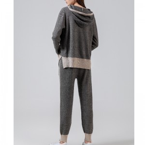 Divatos Alkalmi Sportstílus Kötött pulóver Két darab Hoodie Set 69053#