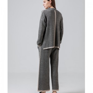 Divatos alkalmi egyszerű gyapjú vászon kötött két darab vonal gallér készlet 69055#