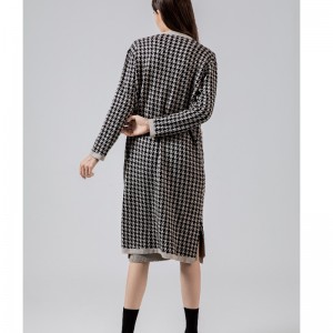 Divatos alkalmi joker Qianbirdcheck gyapjú kötött hosszú kardigán kabát 69069#