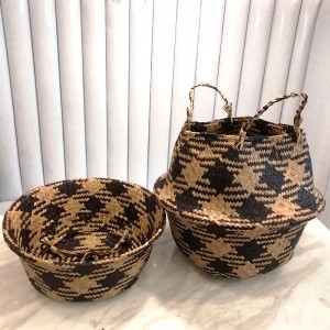 Handmade hínár tároló kosár fonott rattan fű kert virágcserép gallér minta virágcserép kosár