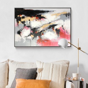 Hot Kínál Nagy méret rózsaszín és a fekete festett vásznon akril festés Wall Decor Abstract Artwork olaj Nappali
