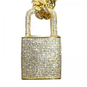 Sárgaréz férfi rézkulcs Pendant Iced Out Cubic Zirkon Diamond Padlock Locknyaklánc