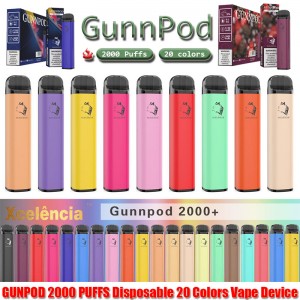 Gunnpod 2000 Puffs Előretöltött eldobható vape 1250mAh Akkumulátor E Cigaretta Délye 18350 8ml párologtató Starter Kit vs Elf Bar 20 Flavs Pen Pod Puff Gunpod