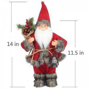 14inch álló piros Santa Claus dísz díszítő díszítés figurán olaj lámpa és fenyő kúp táska karácsonyi ünnepi fesztivál