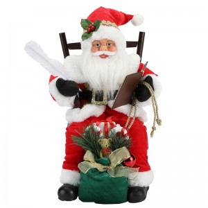 45cm Santa Claus ül a székre írásban és olvasás könyv dekoráció Figurine Collection Fabric Holiday Fesztivál Egyedi elem