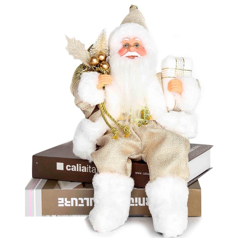 12inch ül arany santa claus figurin ajándék táska levelek és doboz visel fehér cipő karácsonyi ünnep dekoráció