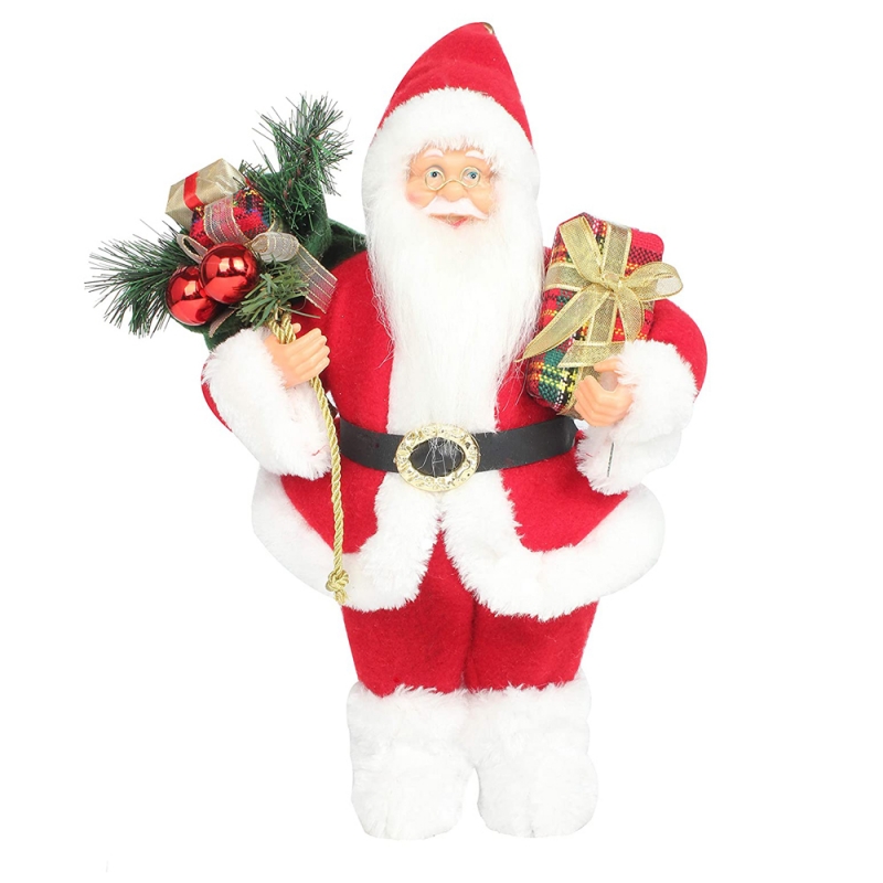 14inch álló piros karácsonyi Mikulás figurán díszdobozban fenyő tű műanyag hagyományos dísz ünnep dekoráció