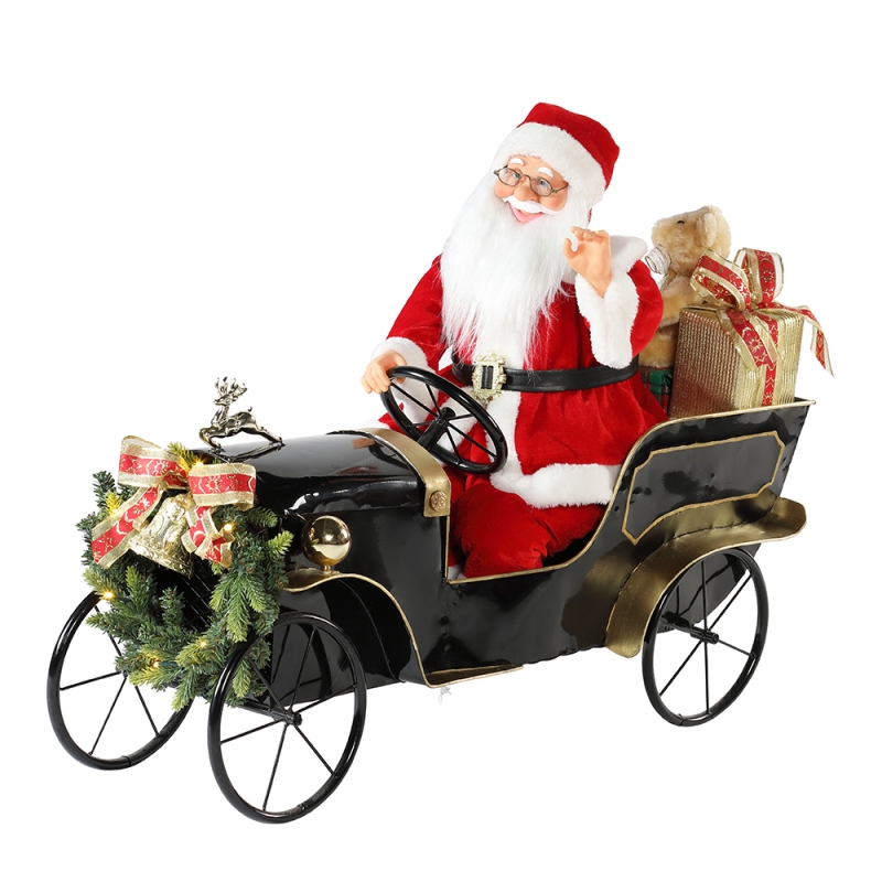 80cm animált karácsonyi autó Santa Claus világítástechnikai díszítéssel Holiday figurák gyűjtemény hagyományos Xmas