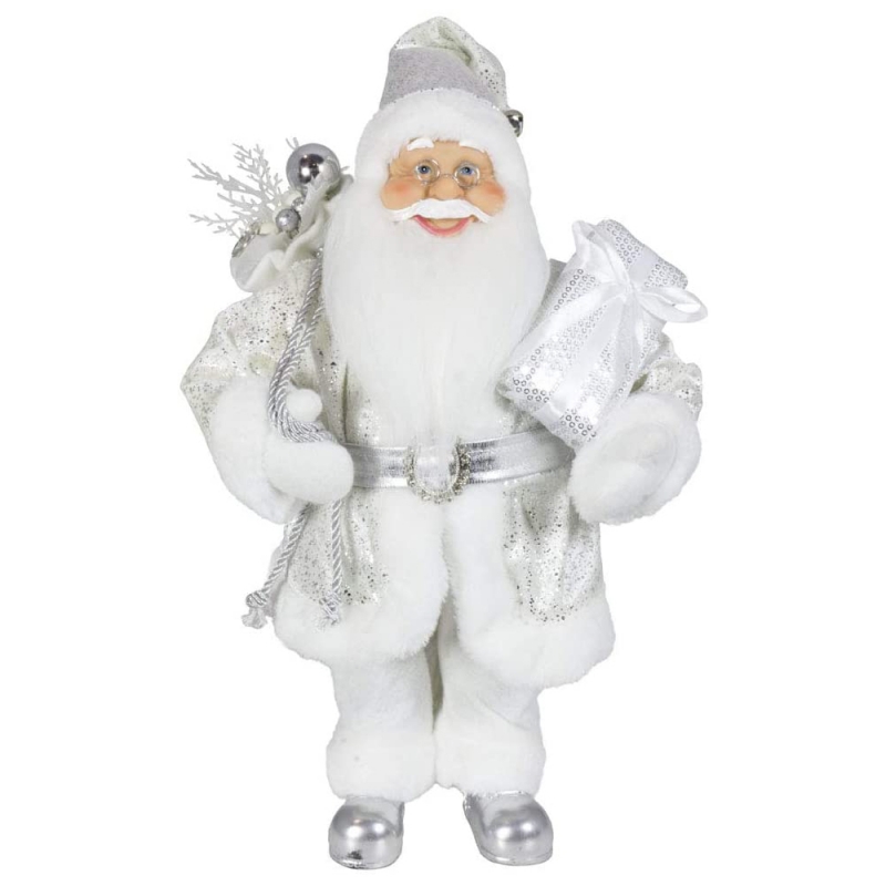 Noble 45cm karácsonyi dekoráció állva Santa Claus ezüst Xmas fa díszek szállítják hagyományos ünnepi figurát