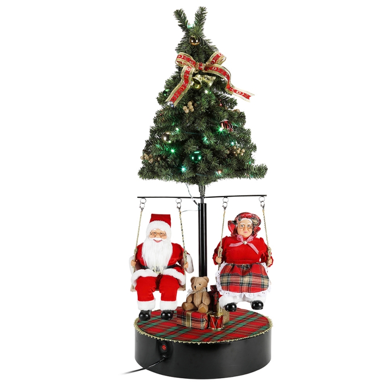 120cm Karácsony Forgassa el a fát Mikulás zenei díszítéssel díszítéssel ünnepi ünnepi figurák gyűjtemény hagyományos