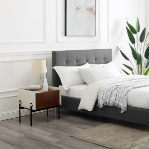 Modern éjjeliszekrény természetes fa minimalista fából készült bőr éjjeliszekrény rozsdamentes acél lábával