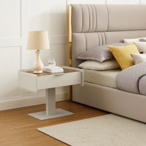 Modern olasz barna éjjeliszekrény szénacél láb bőrnagy éjjeliszekrények fa