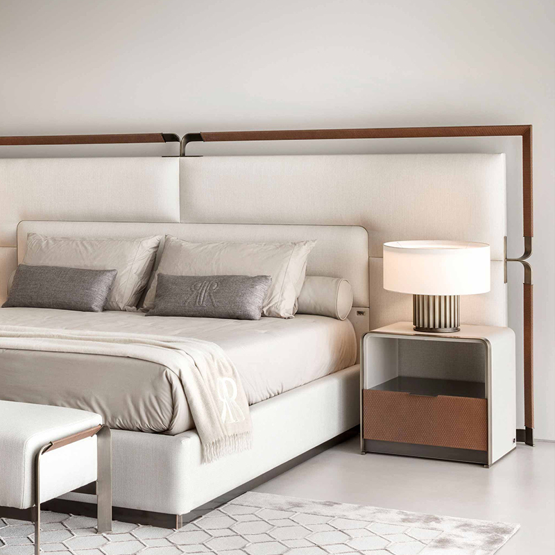 Kiváló minőségű hálószoba éjjeliszekrény olasz modern dizájn luxus bőr éjjeliszekrény asztal