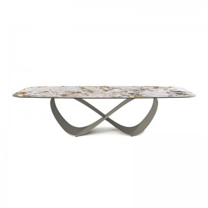 Olasz csúcsminőségű testreszabott rozsdamentes acél modern hosszú luxus téglalap alakú fekete szinterelt kő étkezőasztal 12 ülés