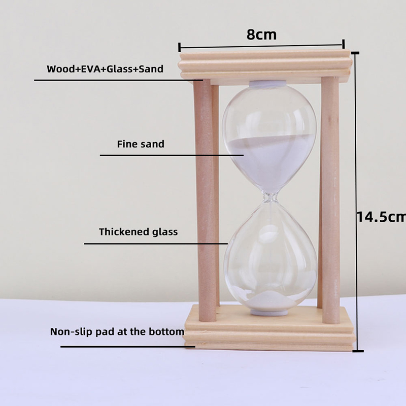 Kezdőlap órás üveghomok időzítője az állványon, kb. 30 perc, fa szín
