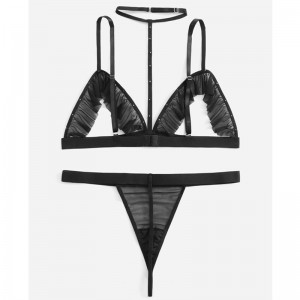 Hámpapaszkék kivágás kivágott fűrészletes fehérnemű szett szexi hálószalaggal