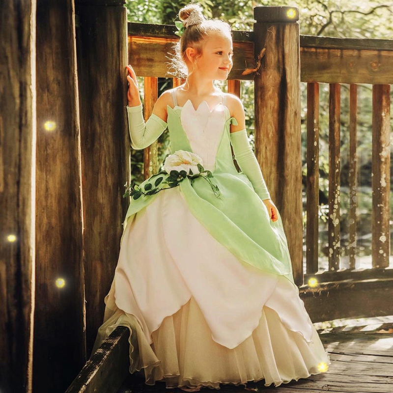 A béka hercegnő jelmez gyerekeknek lányok tiana film cosplay carnival ruha hercegnő szerepjáték ruhák