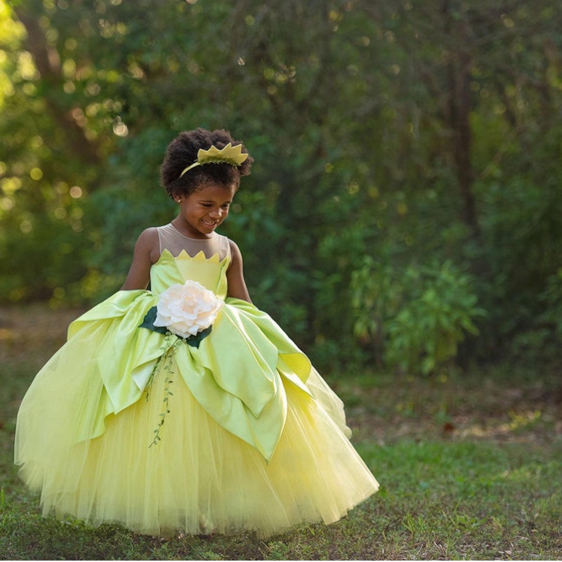 A béka hercegnő jelmez gyerekeknek lányok tiana film cosplay carnival ruha hercegnő szerepjáték ruhák