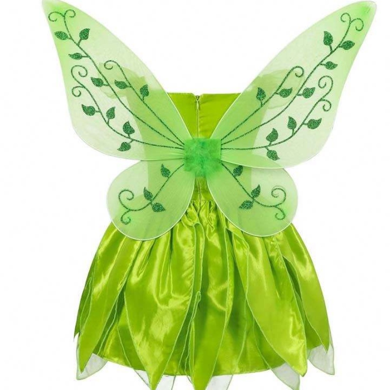 Kisgyermek gyerek Halloween cosplay születésnapi ruhák beállítása Dancing Butterfly Green Fairy Wing Tinker harangruhát 2-10T HCTB-001