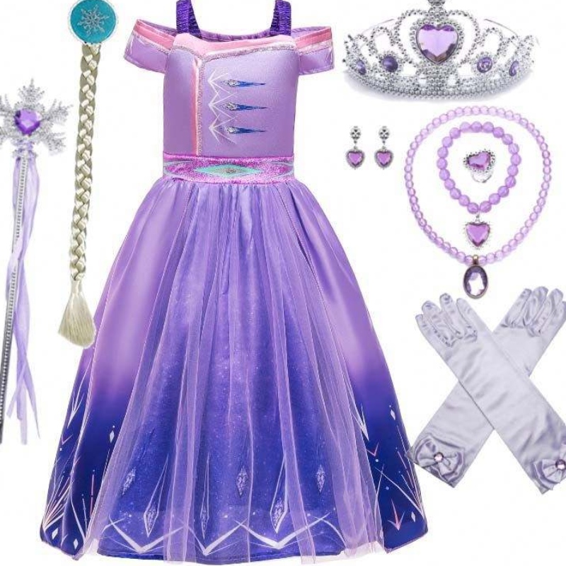 Nagykereskedelmi hercegnő jelmez flitter háló parti Elsa ruha gyerekeknek kiegészítőkkel HCGD-030