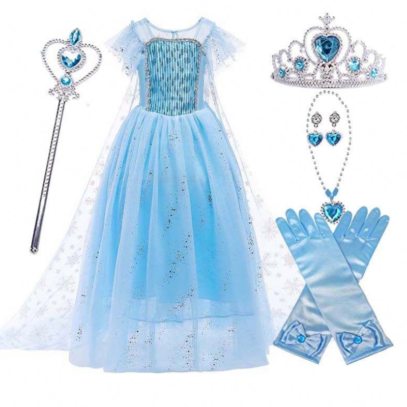 Kiváló minőségű Kis Lányok Halloween Party Kék Elsa Hercegnő Ruha HCGD-018